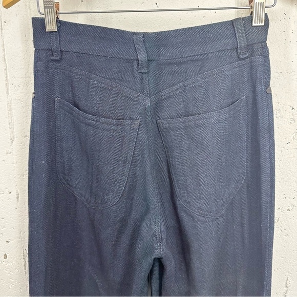 Rag & Bone Women's size 2 Navy Blue Herringbone Wide Straight Leg Ankle Pants - Picture 4 of 11